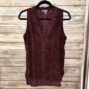 Vince Camuto Chevron Patterned Sleeveless Top - Black and Maroon